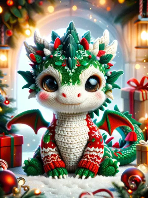 cute ral-smoldragons christmas dragon, wearing ChristmasSweater <lora:ral-smoldragons-sdxl:0.8>  <lora:SDXLChristmasSweater:0.7>