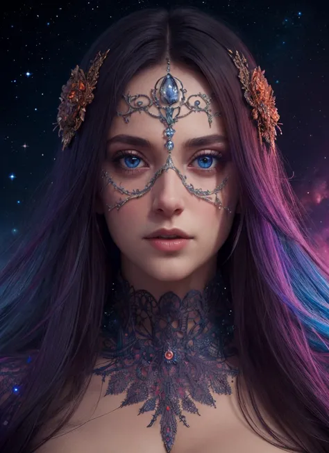(masterpiece:1.3), (best quality:1.2), (intricate detailed:1.2), (hyperrealistic:1.2), (professional photograpy:1.1), highly detailed, absurd res, 1girl, Cosmic sorceress, blackhole, facing viewer, nebulas, galactic, hyperdetailed intricately detailed, triadic colors, deep color, fantastical, intricate detail, splash screen, 8k resolution,