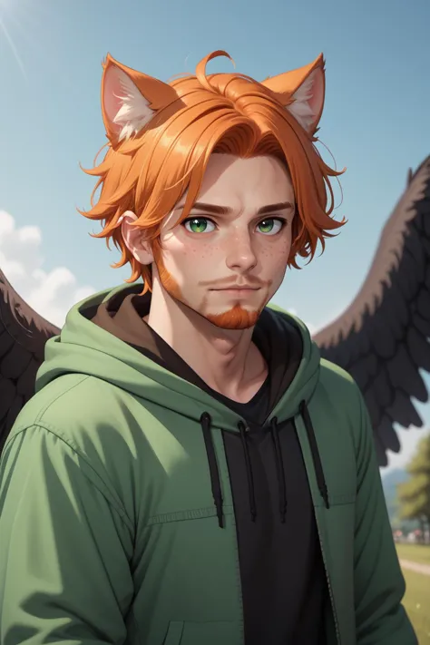 a close up of a person with a cat ear and a hoodie