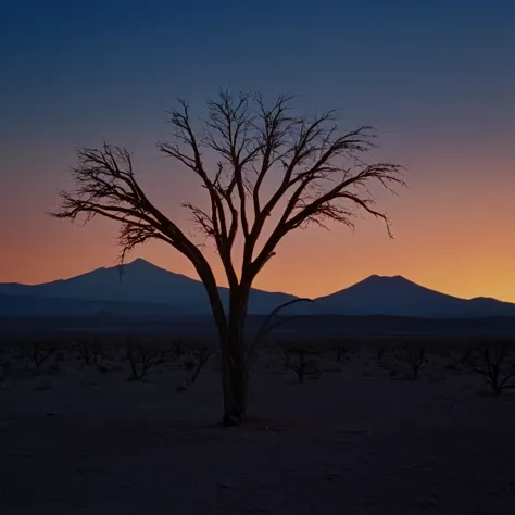 cinematic film still of  <lora:Ron Fricke style:1>
a lone tree in the desert with a red mountain in the background,outdoors,sky,...