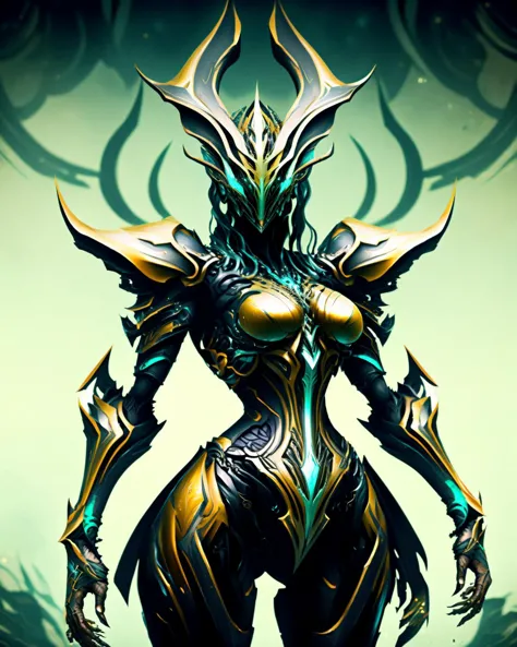 WARFRAME, (full shot:1.4) photo of warrior,cleavage,big breast, thin waist, bare thigh,high heels, <lora:warframe_v1-000012:1>