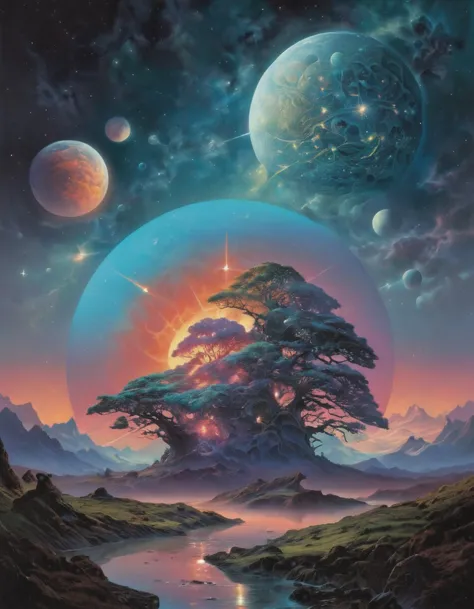 Uma nuvem absorvendo todo o cosmos, Paisagem cinematográfica, por Jacek Yurka, Kelly Freas, Filip Hodas, Paulo Lehr, E Mumford, Max Ernesto, Rogério Reitor, Gaspar David Friedrich, Barclay Shaw, Jeffrey Soares, e McPharlin, melhor, Puro, ambient, criativo, positivo, atraente, detalhado, brilhante, lindo estilo de fotografia de filme, Grão leve, grão médio, grão pesado, bl4ckl1ghtxl 