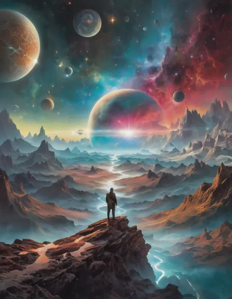 Eine Wolke, die den gesamten Kosmos absorbiert, filmische Landschaft, by Jacek Yurka, Kelly Freas, Filip Hodas, Paul Lehr, Dan Mumford, Max Ernst, Roger Dean, Caspar David Friedrich, Barclay Shaw, Jeffrey Smith, Und McPharlin, best, Rein, gedämpfte, kreativ, positiv, attraktiv, ausführlich, glänzend, großartiger Filmfotografie-Stil, Leichte Maserung, mittelkörnig, grobkörnig, bl4ckl1ghtxl 