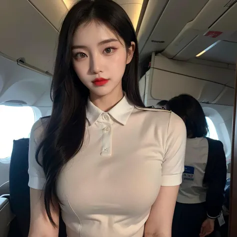 (zero-degree lighting:1.0),(7000K lighting :1.2),1girl,(pale face with BB cream:1.1) , (stewardess uniform:1.3),stewardess, (in ...