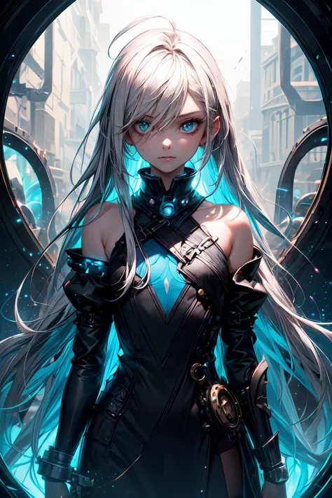 gorgeous girl, solo, white hair, (ahoge:1.1), (absurdly long hair:1.1), (flat chest:1.1), expressionless eyes, emotionless, cold...