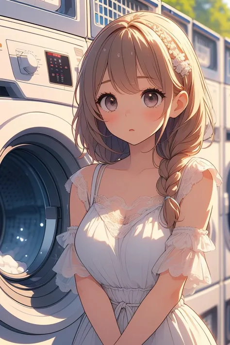 anime girl in front of a washing machine