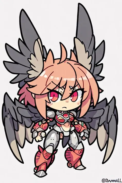 a drawing of a girl with wings and a pink hair