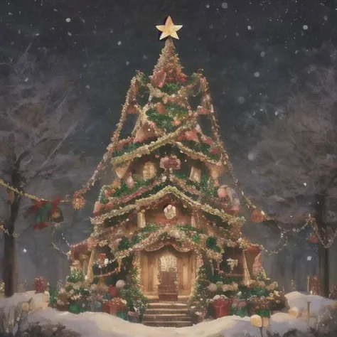 Generate a whimsical and imaginative Christmas scene that blends the magic of the holiday season with unexpected elements. Envision a unique twist on traditional Christmas festivities, incorporating fantastical characters, dreamlike landscapes, and unexpected surprises that evoke joy and wonder.