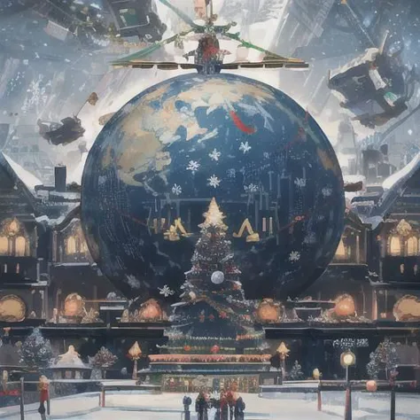 there is a large globe with a christmas tree on top of it