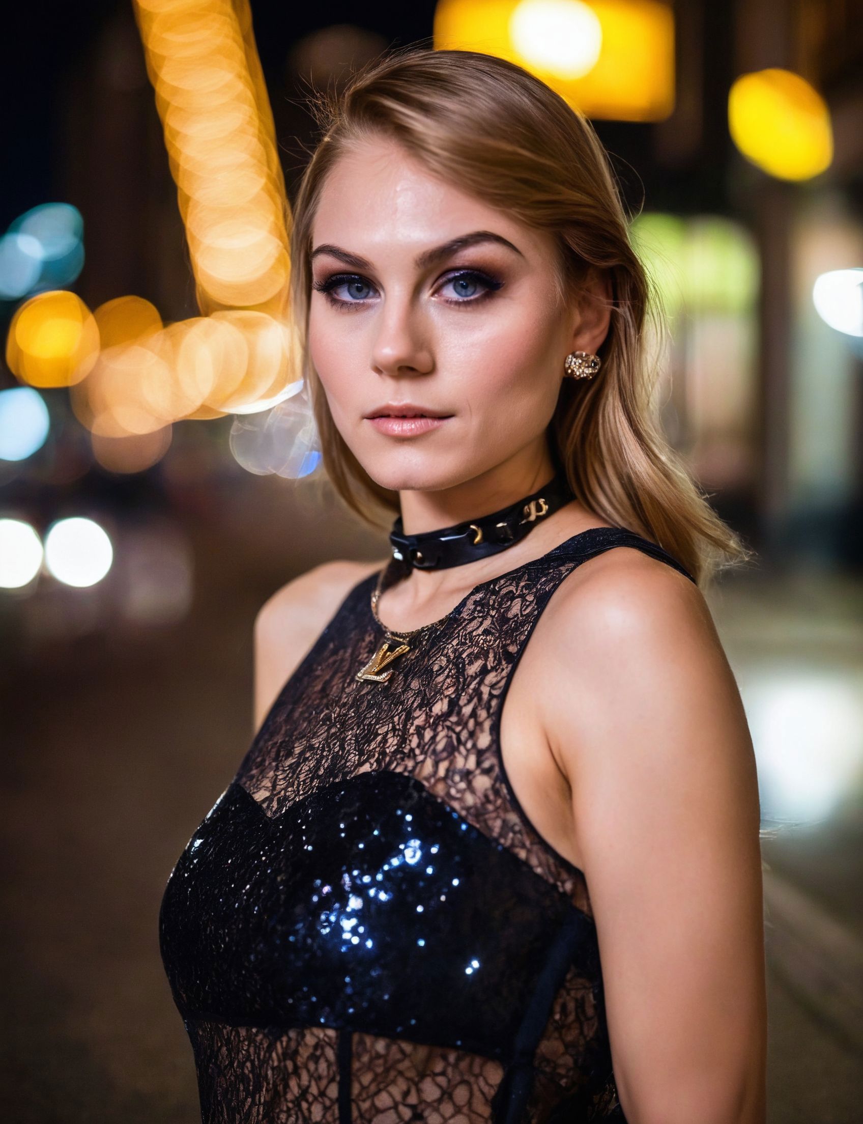 A close up of a woman in a black dress posing for a picture - SeaArt AI