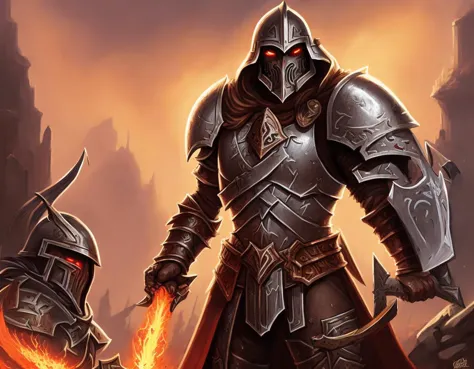 Ares with heavy armor and sword, heavy knight helmet, dark sword in Aress hand, war theme, bloodbath battlefield, fiery battle c...