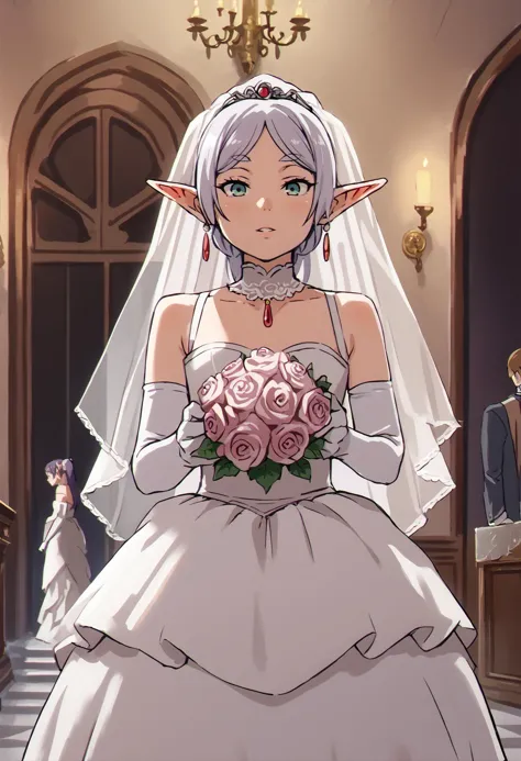 score_9, score_8_up, source_anime,
asanagi, by muk \(monsieur\)
BREAK,
1girl,frieren, elf,
wedding dress, facing viewer,
indoors