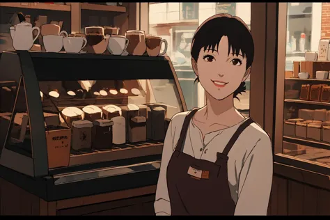 (RAW photo, best quality), 1girl,  natural lighting, upper body, coffee shop, smile,
<lora:satoshi_kon_art_style_v1_2-000007:1>,...