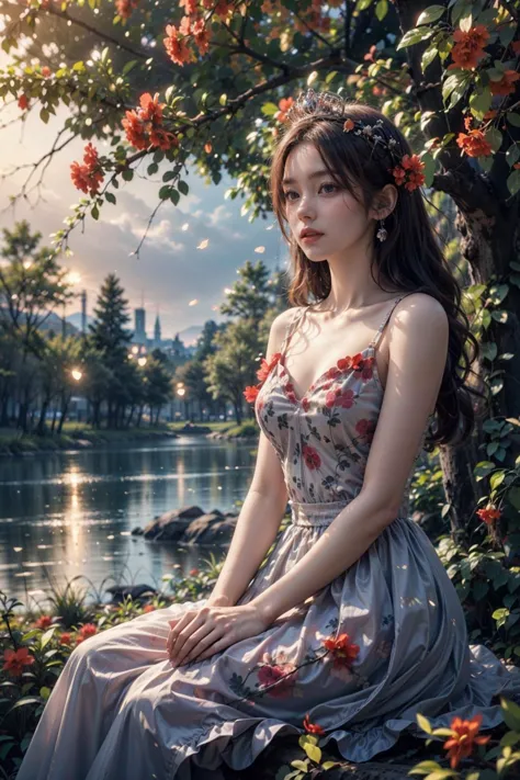 (A beautiful and gentle princess:1.2),(free and happy maiden:1.1),trees,(trees with red flowers:1.1),<lora:treesç»®æ¢¦æ æï¼æ...