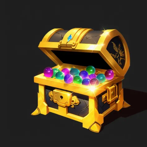 Treasure chest, still life, no humans, gray background, gemstones, simple background, still life, gold, shiny, black background, intricate texture decoration, metal setting<lora:Potion bottle-000008:0.9>