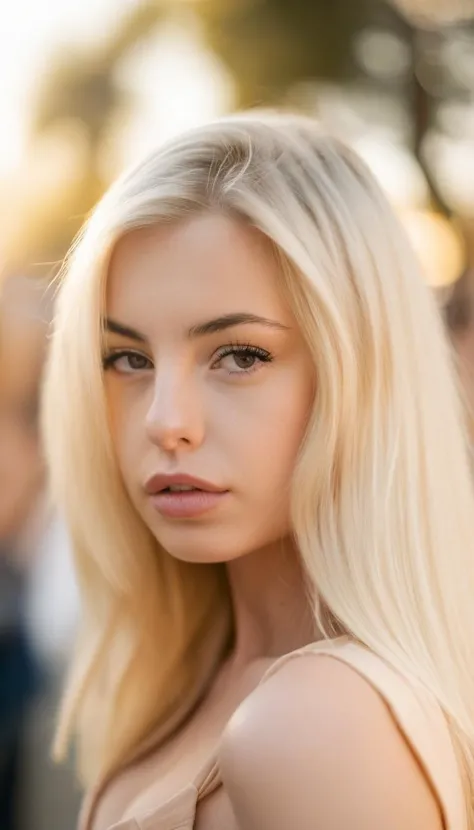Hasselblad close up photography of a blonde woman in crowded place, (age 22), (sunny weather), (elegant blonde hair), emma_kotos_lora_v1 <lora:emma_kotos_lora_v1:1>, (warm light), sharp. crisp, 4k, (((sharp focus))), bokeh,(((Sigma 85mm f/1.4))), (Macropho...