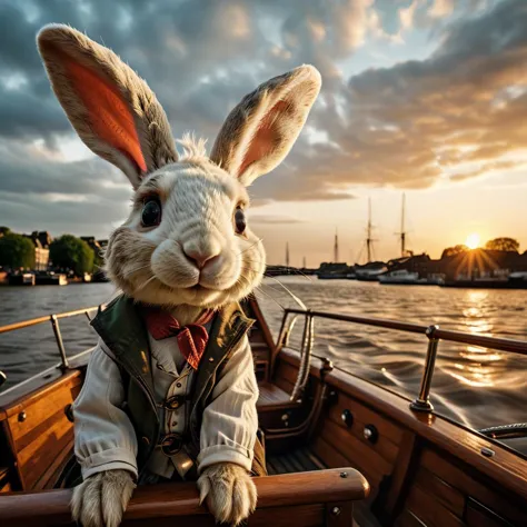 (fullbody:1.2)Best picture quality ,(masterpiece:1.4),(realistic:1.3), finely detailed, quality, Rembrandt lighting,two hyper realistic rabbits one with floppy ears sailing a boat down the Thames River at sunset, ultra high resolution, award winning photography, sharpen,image take by Cath Simard, ultra-detailed, high quality, high contrast,,Hasselblad H6D-100c  85mm f/1.8, realistic eyes, detailed eyes,, (depth of field: 1. 6), f1. 5, 85mm,,Sexy Vibes,Masterpiece,Award Winning Photography, <lora:add-detail-xl:1>, <lora:mjv6:0.8>