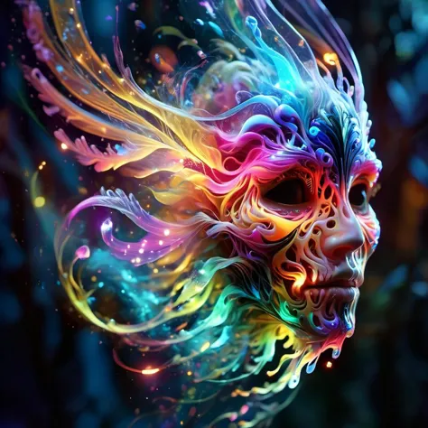 a close up of a colorful skull with a long hair