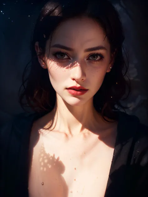 (nsfw),((close up portrait, cinematic shot, filmgrain)),detailed skin,
a  mature naked european (((Bookkeeper))),(((Dreamy expression))),small breasts,pale white skin,(heavy mascara, red lipstick,heavy dark makeup),
((dark background,rim lighting,depth of field,night,dark, face is shrouded in shadow)):1.5,
pale skin,