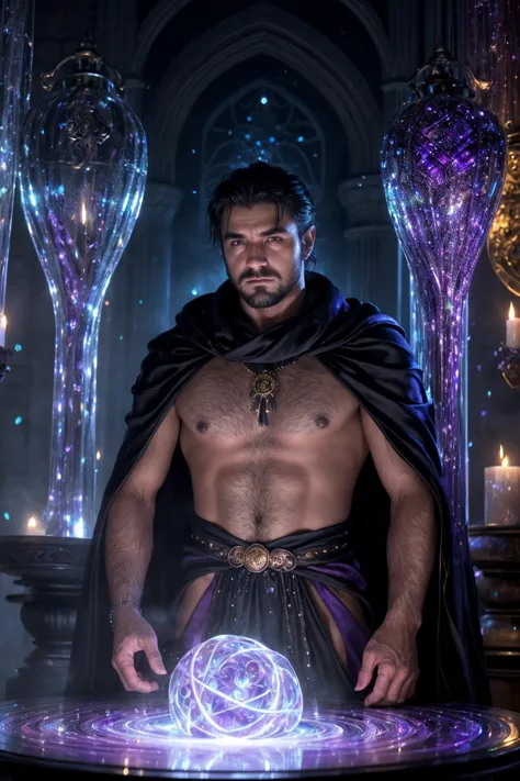 [photo of the :0.125]
face of a medieval fantasy mage, mysterious man, (surrounded by swirling silky magic:1.2), full of color, caustics, intricate wizard robe, (wizard cowl:1.1), in a room full of shiny crystals, elegant magical staff, muscular, (dramatic...