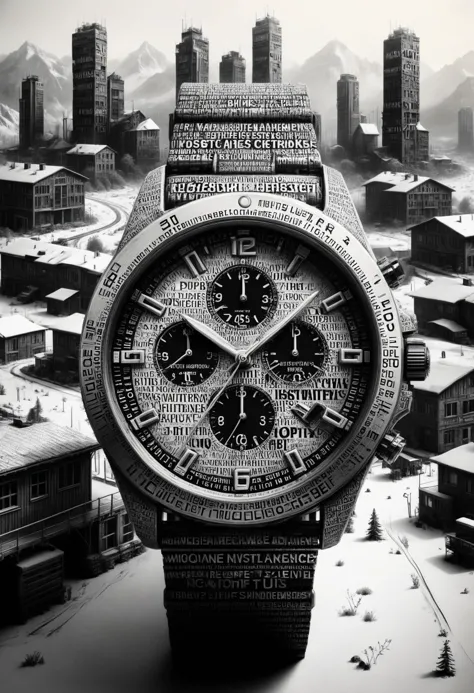 a close up of a watch with a city in the background