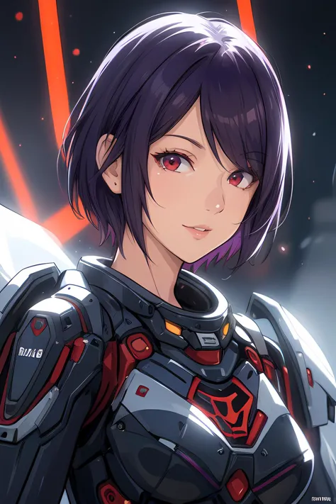 one girl (purple short hair a_line_haircut) (red eyes), wearing  robot, roblit, wings, in space outdoor, teasing, posing,  ultra-detailed human face, amazing fine detail, Canon 5DM4, film stock photograph, f1.6 lens, lifelike texture, lighting, dynamic composition, unreal engine, photorealist, real life,  cleavage, looking at viewver  <lora:add_detail:0.2>,  <lora:Robotaction:0.6>,  <lora:vonzy_v1:0.5> vonzy <lora:a_line_hairstyle:0.2>