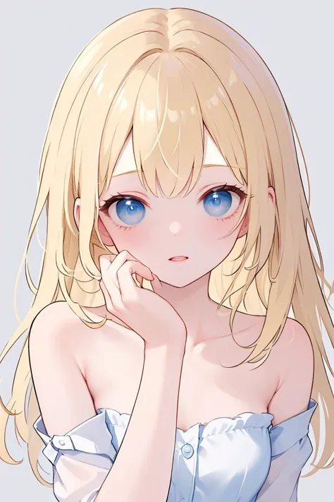 anime girl with blue eyes and blonde hair in a blue dress