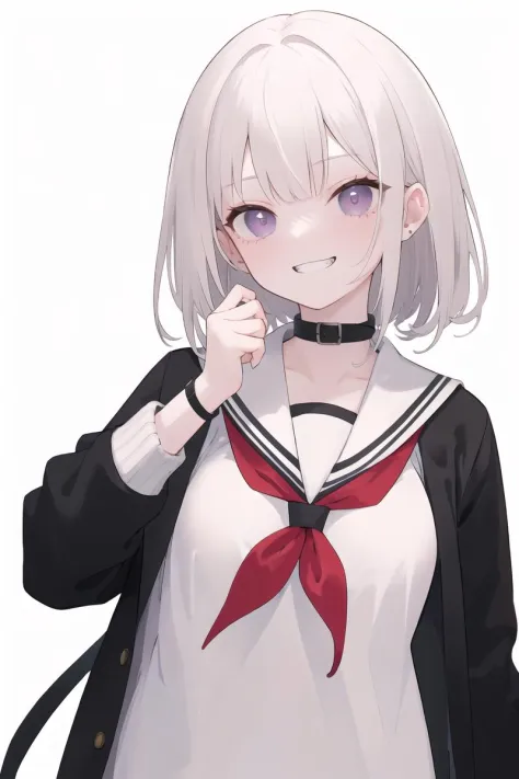 A girl wearing an open-front cardigan over a serafuku collar,evil grin,
cute illustration,absurd-resolution,ultra-detailed,best quality,