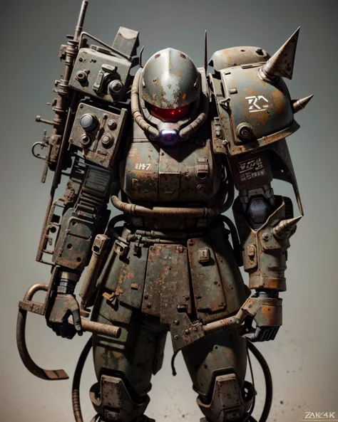 a close up of a robot with a gun and a helmet