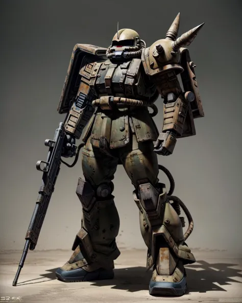 a close up of a robot with a gun and a rifle