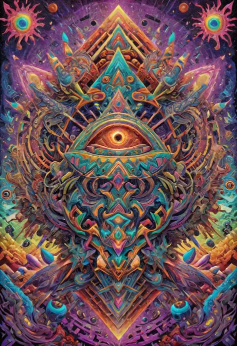 Psychedelic art in drdjns style, essence of the nagual, 8k, masterpiece, highly detailed, colorful, geometric patterns
