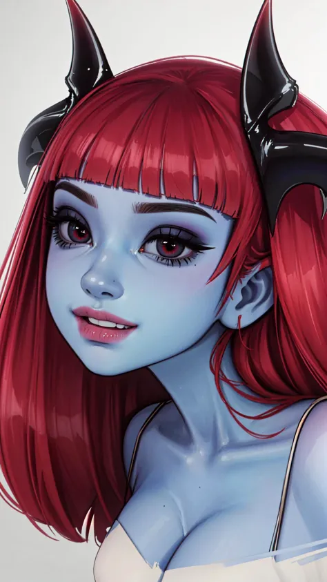 blue skin, black sclera, red eyes, slit pupils, cruel smile:1.2), red hair, blunt bangs, DemonicT, full body, thick thighs, thick lips, smug, cos, narrow waist, (perspective:1.2), face, 1girl, solo, (masterpiece:1.2, best quality), (real picture, intricate details), (1girl:1.0) ,solo, (shiny skin:1.1), model posture, medium breasts, <lora:omar-dogan-968it-novae:1> <lora:samdoesart-(sam-yang)-1613it-novae:0.8>  <lyco:changeACharacter_demonictv10:1>