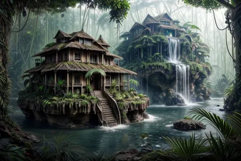 a close up of a house in the middle of a jungle