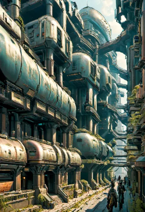 Futuristic cyberpunk ancient royal City, giant buildings, postapocalyptic, very detailed, hd