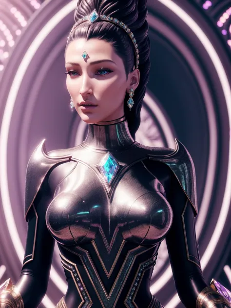 a highly detailed metahuman 4 k close up render of an alien goddess bella hadid monument shiva in iris van herpen dress schiaparelli in diamonds crystals swarovski and jewelry iridescent in style of alphonse mucha gustav klimt trending on artstation made in unreal engine 4