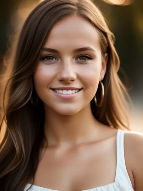 award winning portrait photo of an young smiling swedish woman, bokeh, backlit, (brown color in detail:1.1), telephoto, elegant atmosphere, realistic, intricate details, true skin tone