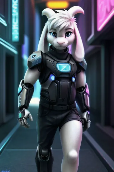 a cartoon character of a bunny in a futuristic outfit