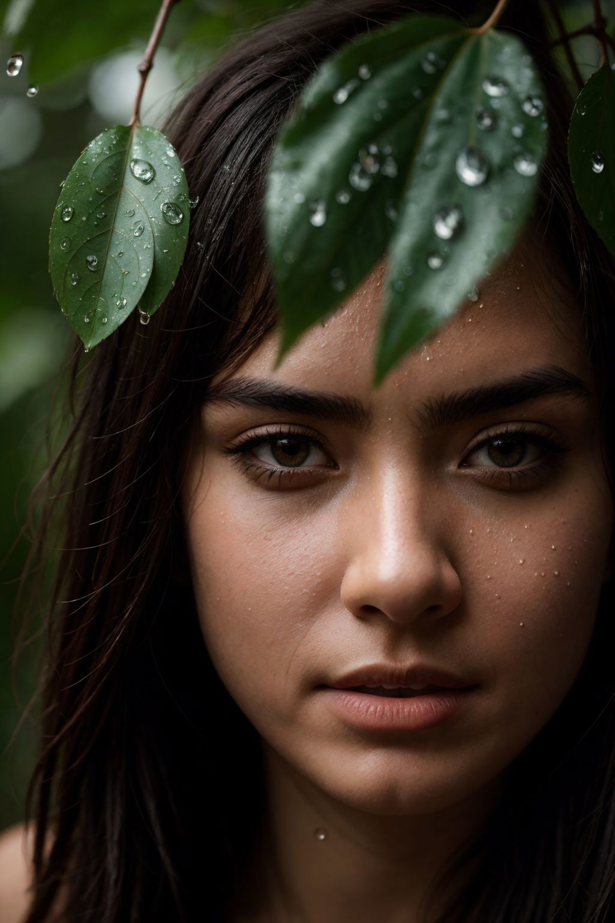 A close up of a woman with a leaf on her head - SeaArt AI