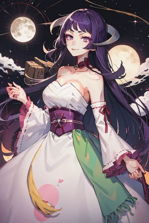 anime girl in a white dress with a purple and green dress