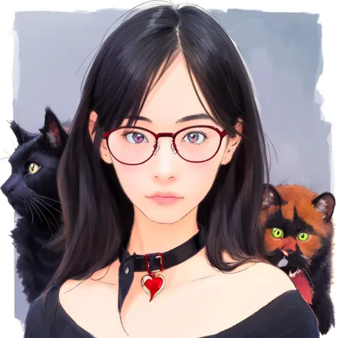 anime girl with glasses and a cat