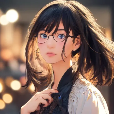 anime girl with glasses and a vest posing for a picture