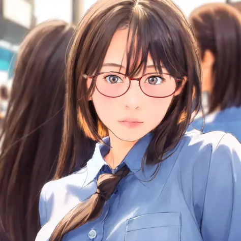 1girl,sks kuma1394,masterpiece,best quality,shallow depth of field,cinematic lighting, light on face,squere blue glasses,police,...