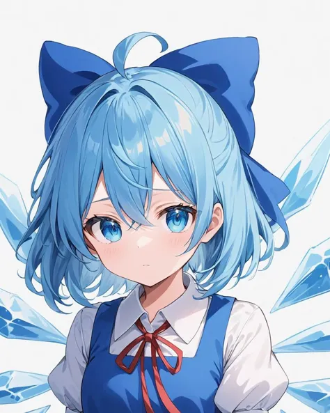 anime girl with blue hair and blue eyes wearing a blue dress