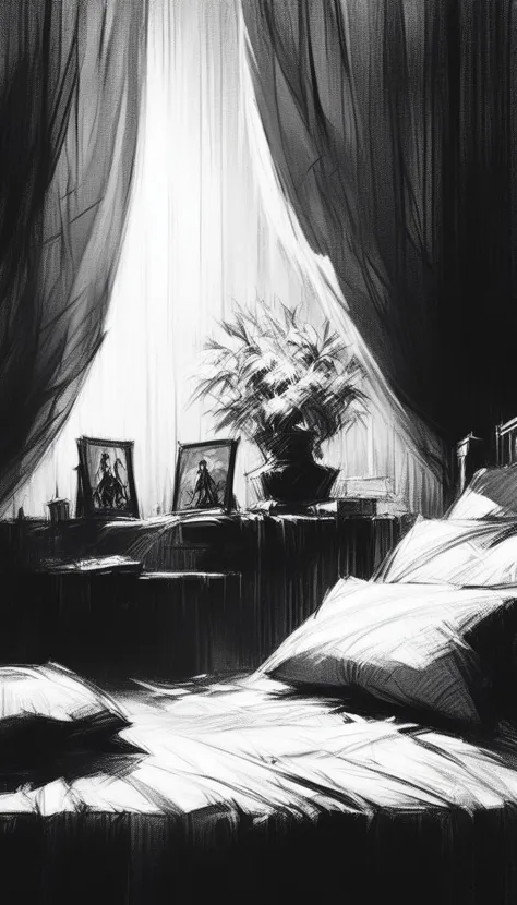 score_9, score_8_up, score_7_up, score_6_up, <lora:charcoaldarkstylepony:1> charcoaldarkstyle bed, source_anime, dark, sketch, d...