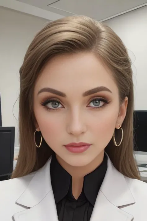 close up headshot, Masterpiece, best quality, ((crowded office)), at a ((office)), (*office* crowded with people:1.3), BREAK
1girl, cleavage, (large breasts), 4k, beautiful,  looking at viewer,  BREAK
business suit with (no undershirt), pencil skirt, ((black pantyhose)), suit coat, BREAK
makeup, earrings, pale skin, fair skin, white skin, BREAK
<lora:ESL:1>