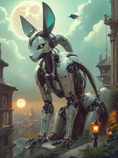 a close up of a robot dog on a hill near a building