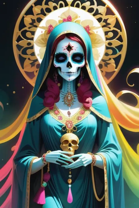 Santa Muerte, best quality, digital painting, extremely smooth, fluid, 3d fractals, light particles, dreamy, smooth, shimmering,...