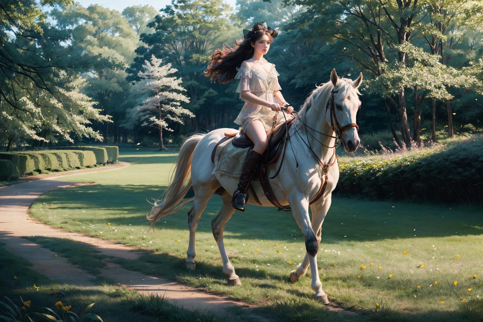 There is a woman riding a horse in the woods - SeaArt AI