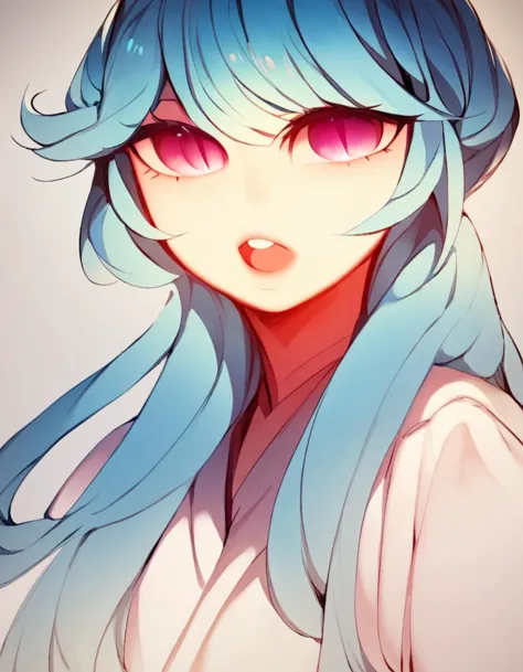 anime girl with blue hair and pink eyes