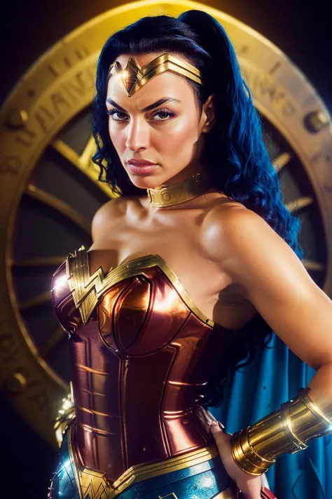 analoger Stil,  (fotorealistisch), Filmkorn, 8k hdr, ultra-realistisch, Filmfotografie, ((LauraAngelQuiron Frau)  Laura Angel als Wonder Woman),    Filmplakat, Action-Szene, (detaillierte Haut,Detaillierte Augen), (steampunk armor), Intensiv , Umgebungslicht, Lebendige Farbe des Feldes, Hoher Kontrast,  komplizierte detaillierte, Porträtfoto, Beliebt, preisgekrönte Fotografie, lebendige Farben, ultrahd, HDR-Aufnahme, Dramatische Komposition, leuchtende Farben, scharfe Details,